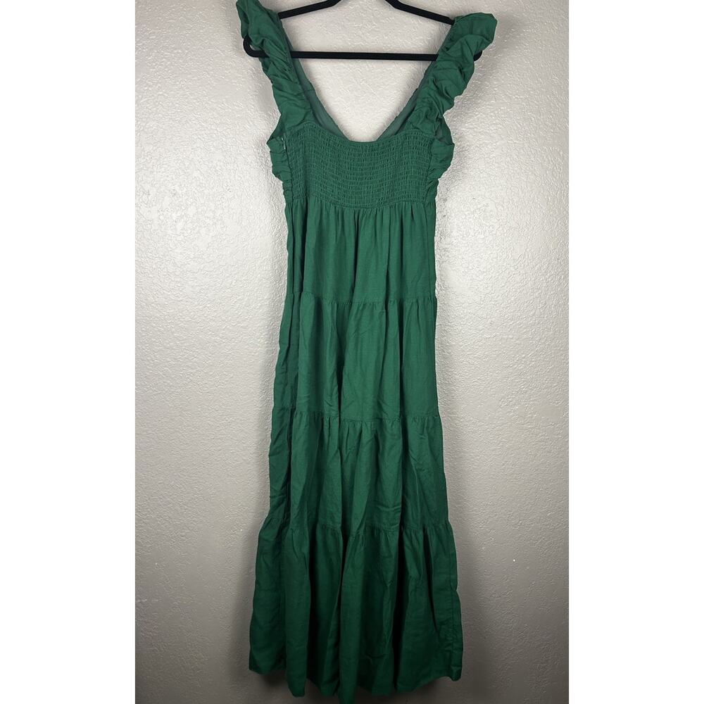 Jason Wu Green Ruched Ruffle Tiered Maxi V Neck Dress Size M Wedding Graduation - Picture 3 of 10
